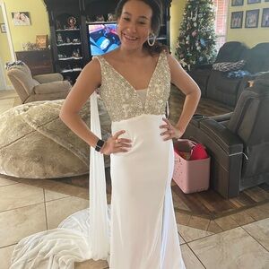 Elegant White and Silver Evening Gown